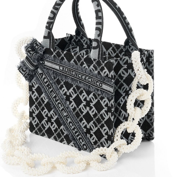 LAURENCE &CHICO small tote w/ pearl chain BNWT - Picture 2 of 3
